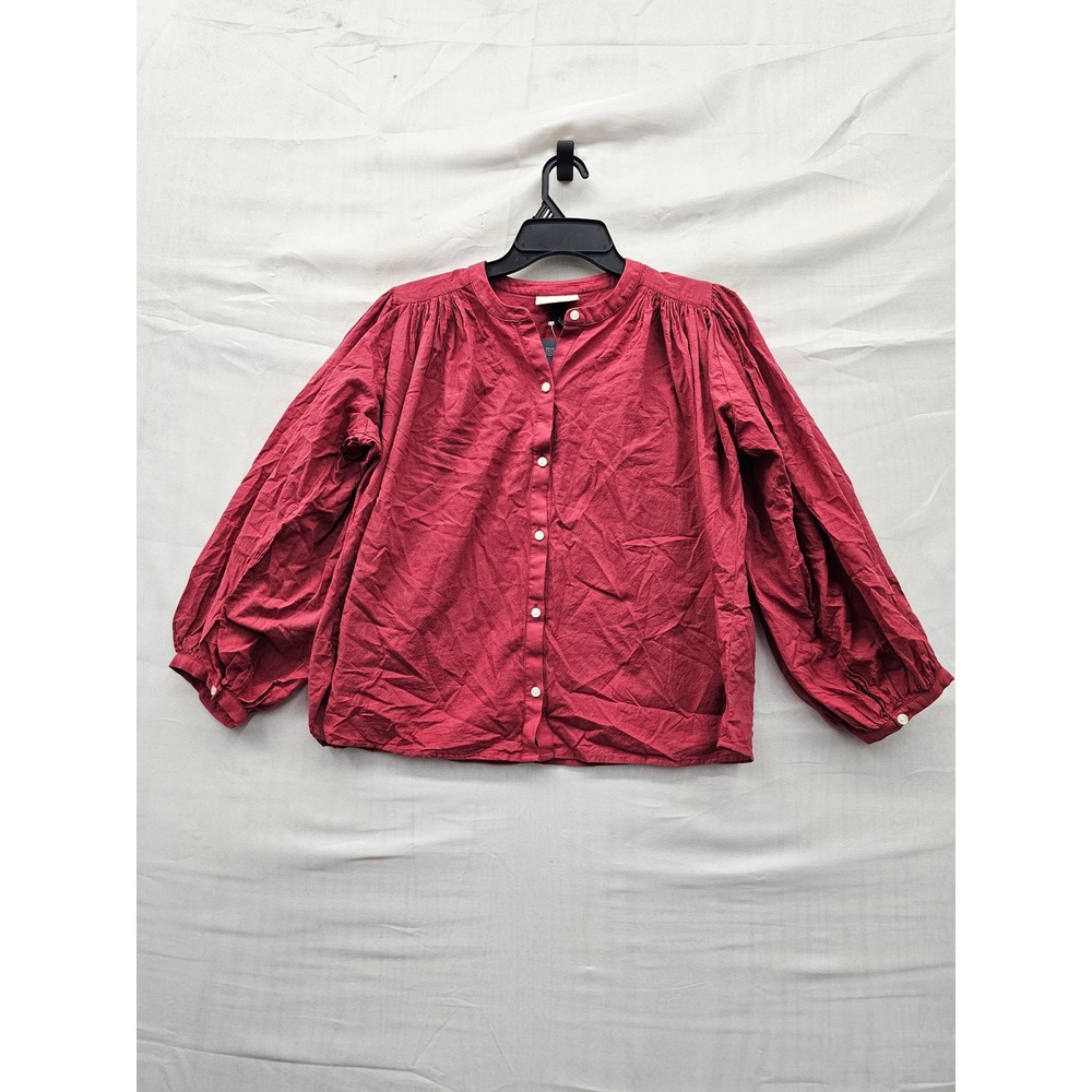 Universal Thread Womens Balloon Sleeve Button Down Red Cotton Casual Size Small